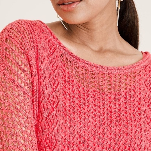 Chico’s aqua semi sheer crochet sweater drop shoulder long sleeve M (Chico’s 1) - Picture 11 of 12